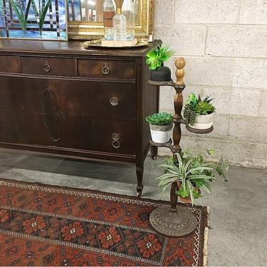 LOCAL PICKUP ONLY Vintage Plant Stand Retro 1970s Bohemian Style Brown Wood + Plastic 4 Tier Stand for Small Plants Succulents or Cactus 
