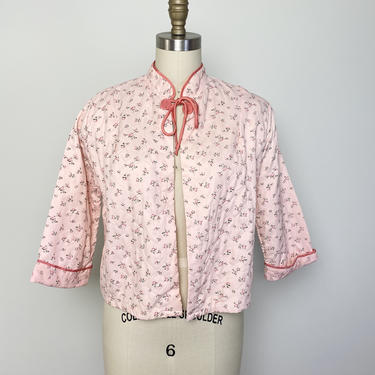 Vintage 1950s 1940s Bed Jacket Loungewear Lingerie Rayon Floral Swing Jacket 