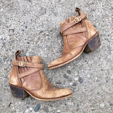 1970s Tan Harness Leather Heeled Chelsea Boots 7.5 