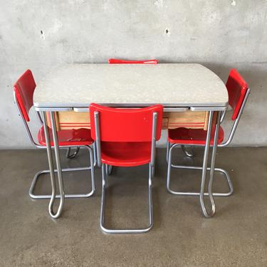 1950's Formica Top Table with Four Red Chairs