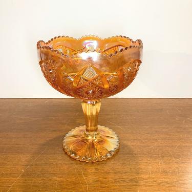 Vintage Imperial Glass Daisy and Button Compote Stem 505 Marigold Carnival Glass 