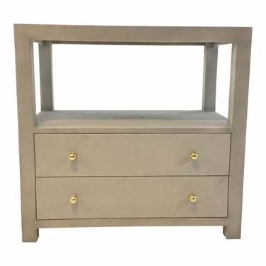 Worlds Away Modern Hattie Two Drawer Gray Grasscloth Side Table