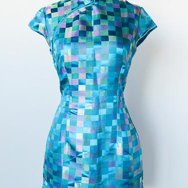 Y2k Metallic Checkered Qipao Dress, sz. M