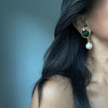 vintage oversized faux pearl gold tone romantic earrings 