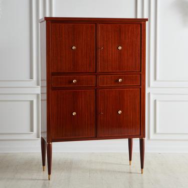 Cherry Wood and Teak Bar Cabinet in the Style of Paolo Buffa, Italy 1950s