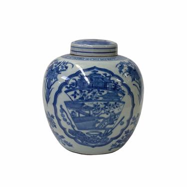 Hand-paint Treasure House Graphic Blue White Porcelain Ginger Jar ws1712E 