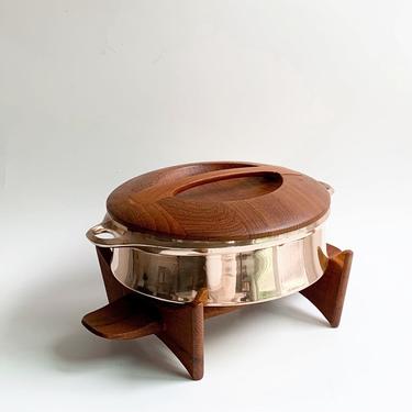 Mid Century Jens Quistgaard Dansk Brass and Teak Dish and Stand 