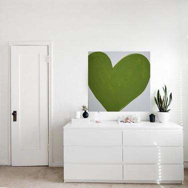 Green Heart Valentine's Day Gift Small Prints/24X24/36x36 Handpainted Canvas Painting Abstract Minimalist ArtbyDinaD by Art