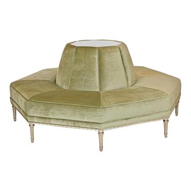 Caracole Modern Celery Green Velvet and White Stone Round/Octagonal Banquette