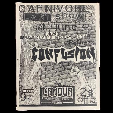 Vintage Carnivore & Confusion "Live At L'Amour" Last Show Flyer