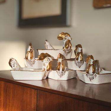 Aldo Londi | Bitossi | Snack Set | Gold and White Roosters 
