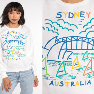 Sydney Australia Sweatshirt Harbour Bridge Opera House Shirt 90s Slouchy Jumper Pullover 80s Graphic Travel Vintage White Small Medium 