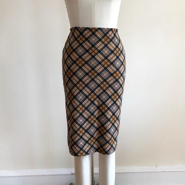 Brown and Black Plaid Bias-Cut Mini-Skirt - 1990s 