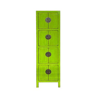 Chinese Distressed Neon Lime Green Narrow 4 Shelves Storage Cabinet cs7178E 