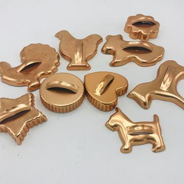 Vintage Collection of (9) Holiday Farm Animal Copper Cookie Cutters Mirro 