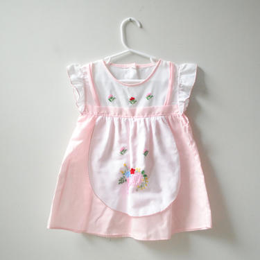 Vintage Pink and White Embroidered Baby Dress, Toddler Dress, Embroidered Flower Dress, Cotton Baby Dress, Spring Baby Dress 