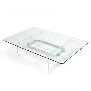 Large, Low Lucite and Chrome Coffee Table