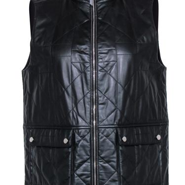 Lafayette 148 - Black Leather Quilted Zip-Up Vest Sz M