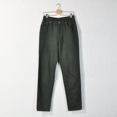 Green Levi's Jeans, Vintage 90s Levi's High Rise Button Fly Tapered Leg Classic Faded Worn Unisex High Waisted Levis Mom Jeans Size 10 / 11 