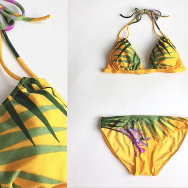1970s 70s Yellow Tropical Gottex Bikini Bathing Suit Swimsuit 
