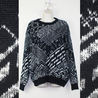Vintage 1990s Black &amp; White Geometric Sweater 