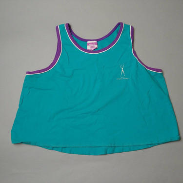 90s Cropped Tank Top Large, Loose Crop Top Vintage Turquoise Athletic Shirt, oversized tank 