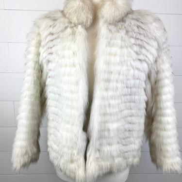 Vintage Saga Fox Natural Blue Fox Fur Coat Jacket Womens Sz M Lined w/ Pockets Elegant Evening 