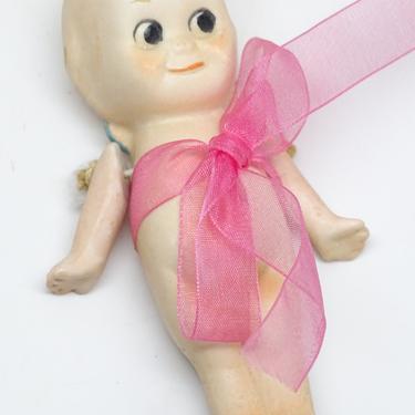 Vintage Rose O'Neill  Bisque Kewpie Doll,  Blue Wings, Hand Painted Toy for Doll House 