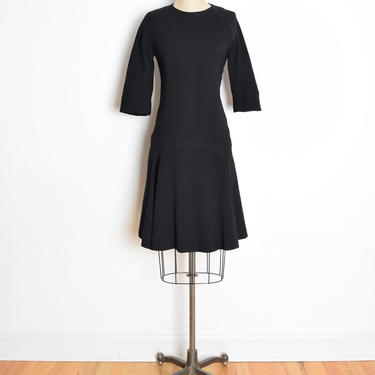 vintage 60s PIERRE CARDIN dress black wool mod space age minimalist simple M medium clothing 