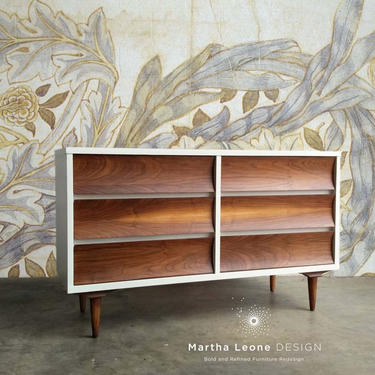 SAMPLE Mid Century Dresser/Credenza in White and Walnut: Custom Orders Accepted 