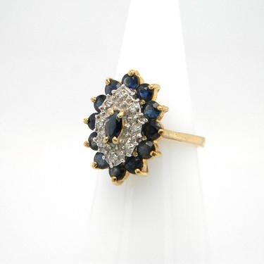 Vintage Sapphire Cluster Diamond Ring 10k Yellow Gold Sz 6 Cocktail Statement 