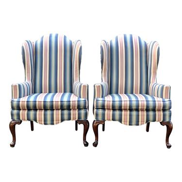 Classic Ethan Allen Queen Anne Wingback Chairs - a Pair 