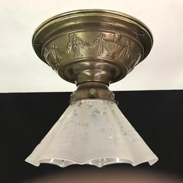 Ceiling Light Antique 2 1/4&quot; Shade Holder 1920 Brass Original Finish Rewired shade not included 
