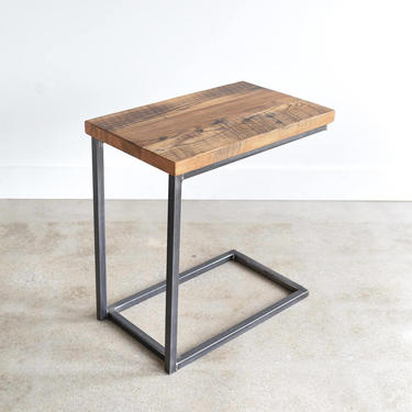 Reclaimed Wood C Table / Industrial Box Frame Side Table / C Metal Base 