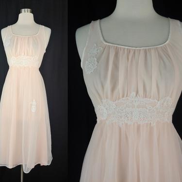 Vintage Sixties Kayser Small Pale Pink and Lace Nylon Nightgown - 60s Vintage Lingerie Slip Night Gown - Size 32 