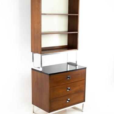 George Nelson Style Thomasville Mid Century Walnut Chrome and Black Formica Bookcase - mcm 