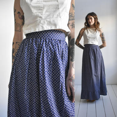 Long Vintage Cotton Calico Skirt 
