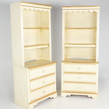 Lane Contemporary Cream and Gold Dresser with Shelves, a Pair 