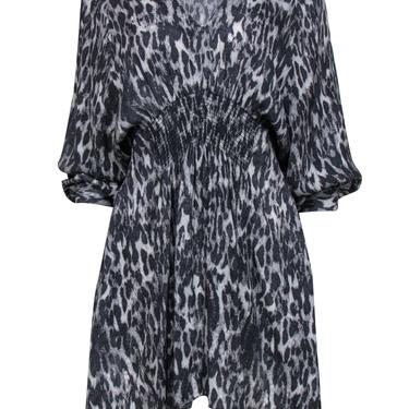 All Saints - Grey Leopard Print Scarf Hem Fit & Flare Dress Sz M
