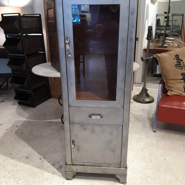 Vintage industrial stripped steel decor medical cabinet 