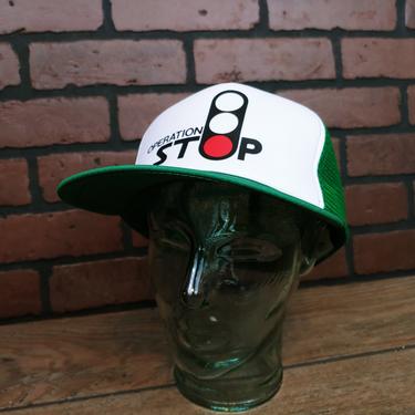 Vintage Green Operation Stop Trucker Snapback Hat Cap Ball Cap 