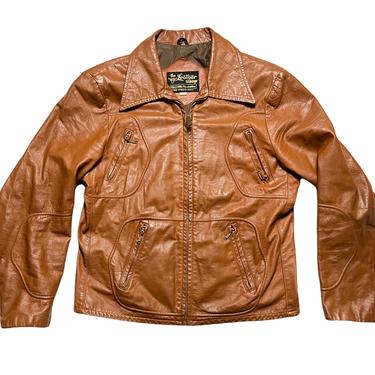 Vintage 1960s/1970s SEARS Leather Bomber Jacket ~ size 40 to 42 (Medium to Large) ~ Biker / Motorcycle 