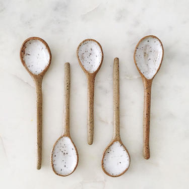 MADE TO ORDER Twiggy Spoon // Handmade ceramic spoon // speckle brown with white glaze 