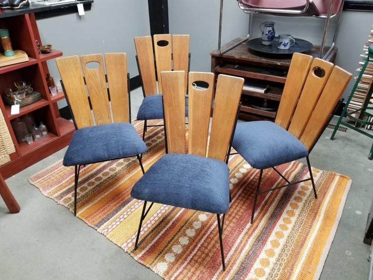 Set of four Mid-Century iron and wooden dining chairs