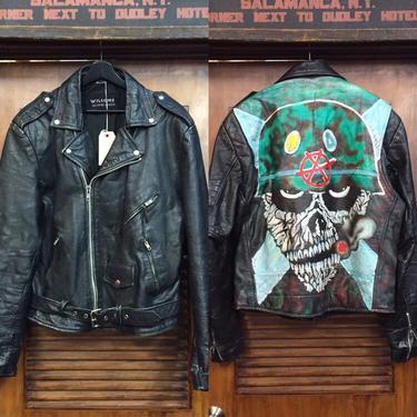 Vintage 1980’s “Wilson’s” Brand Skull Artwork Motorcycle Jacket, Vintage Leather, Custom Artwork, Vintage Clothing 