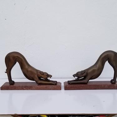 French Bronze Greyhound  Whippet Dogs  Statues  A Pair. 