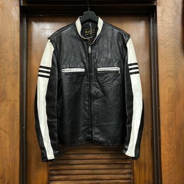 Vintage 1960s Black and White Brooks Leather Sportswear Cafe Racer Moto Jacket, Motorcycle Jacket, Biker Jacket, Vintage Jacket 
