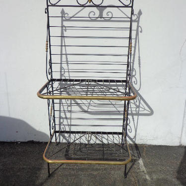 Baker's Rack Antique Kitchen Storage Vintage Shelving Unit Wrought Iron Brass Farmhouse Cottage Country French Entry Way Display Case 