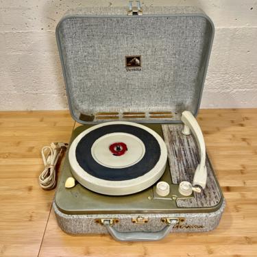 Restored 1956 RCA 4-Speed Record Player, Silver Tweed Suitcase, Fully Serviced 