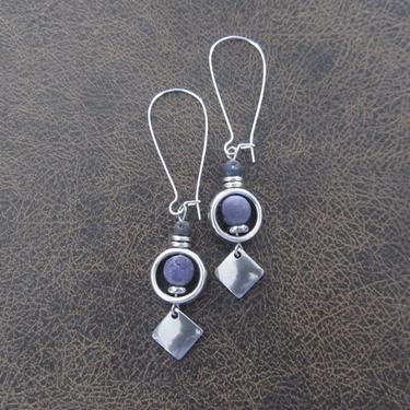 Purple agate earrings, silver modern earrings, unique ethnic earrings, mid century, minimalist geometric earrings, boho chic earrings 